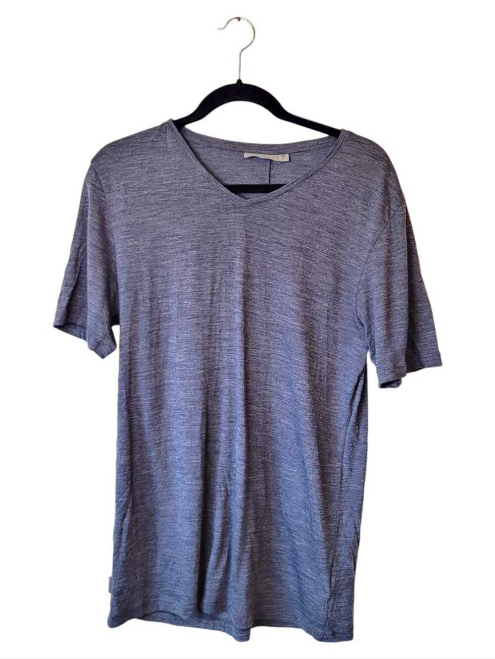 Icebreaker Heather Slate Wool Blend V-Neck Short Sleeve Tee Size Men's M